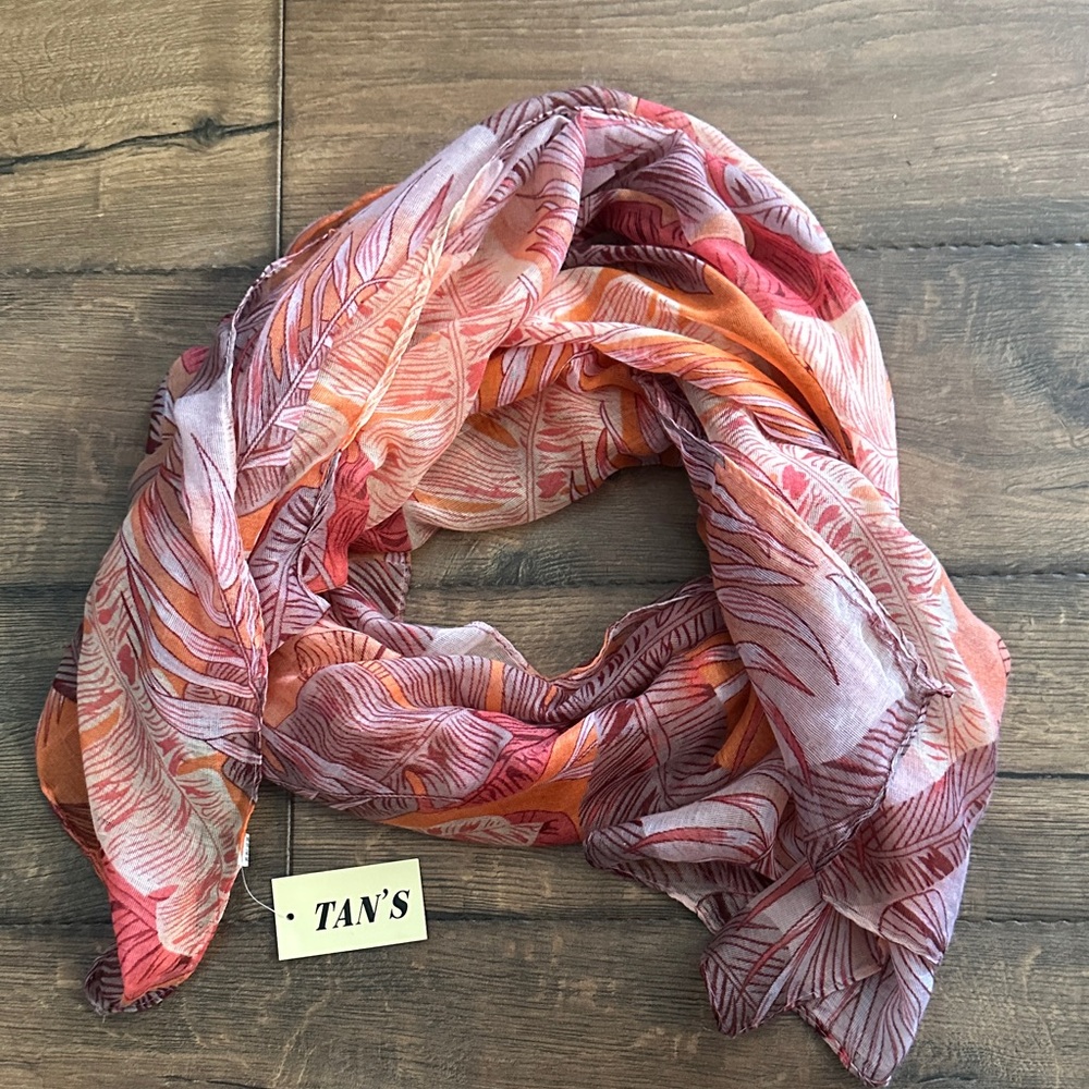 Vibrant Pink and Orange Leaf Scarf